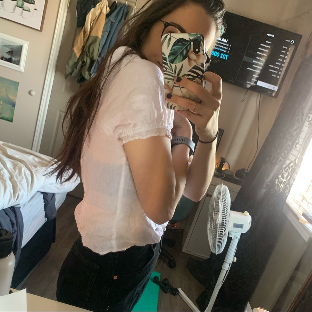 White Linen Puffed Sleeve H&M Top!
